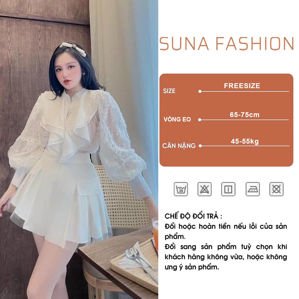 Chân váy ngắn xếp ly phối lưới, Chân váy xếp ly nữ chất tuyết mưa SUNA FASHION