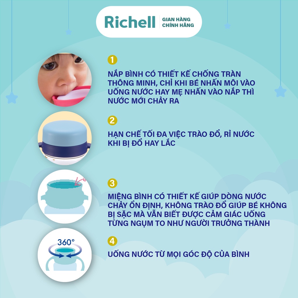 Bình tập uống trực tiếp 360° MUGOOD Richell Nhật Bản | Baby