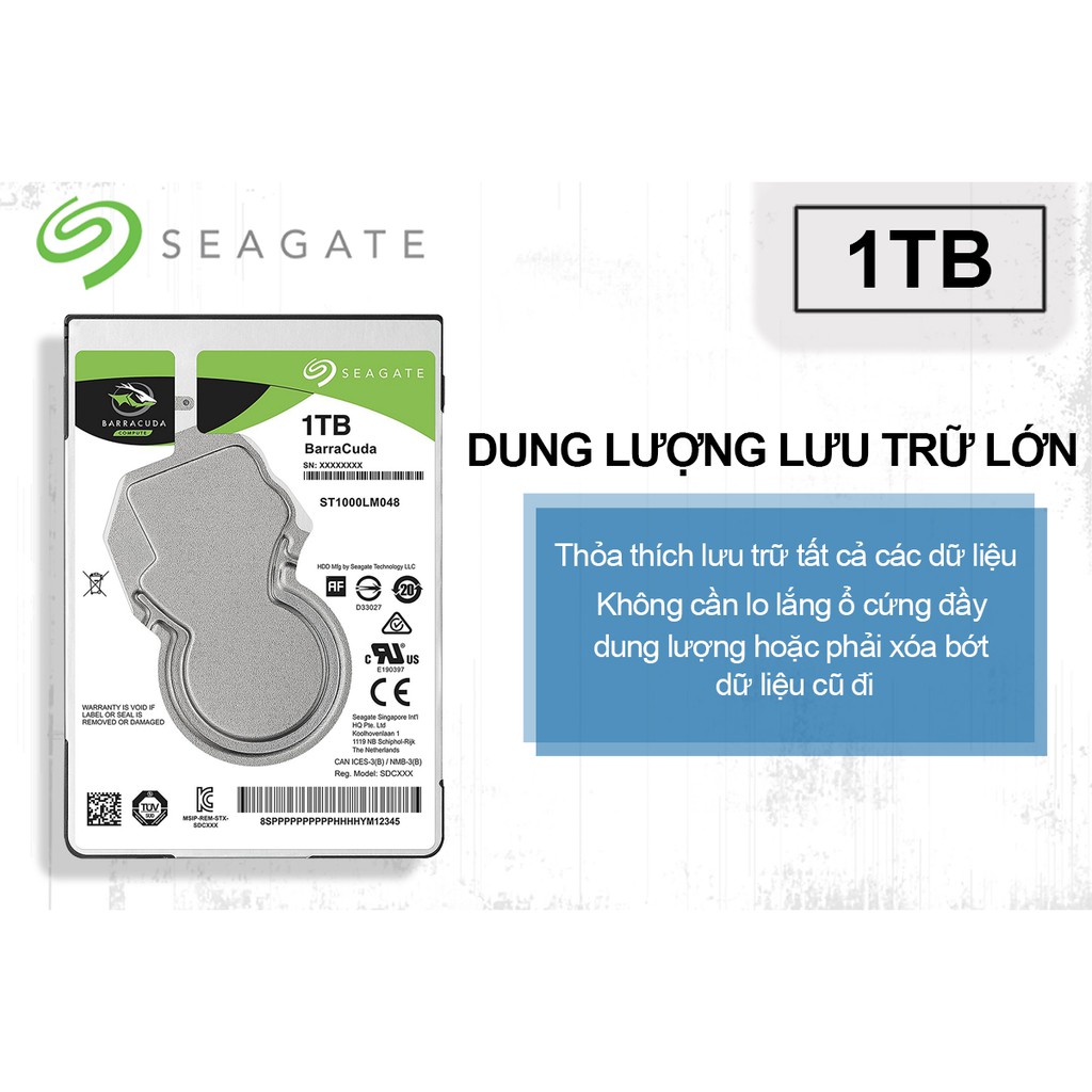 Ổ Cứng HDD Laptop Seagate BarraCuda 1TB/128MB/2.5/5400 - ST1000LM048
