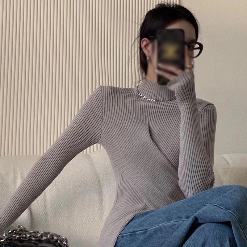 Áo Dệt Kim Tay Dài Cổ Lọ Màu Sắc Đơn Giản Phong Cách Hàn Quốc Cho Nữ