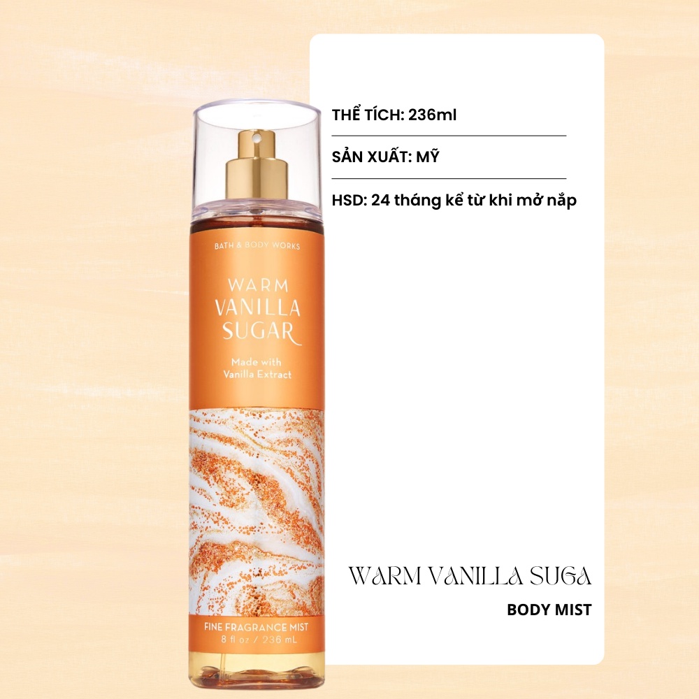 Xịt Thơm Toàn Thân - Bath & Body Works Warm Vanilla Sugar Fine Fragrance Mist 236ML