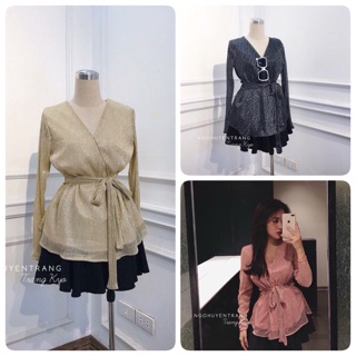 Áo nhũ chéo vạt buộc dây eo 3 màu