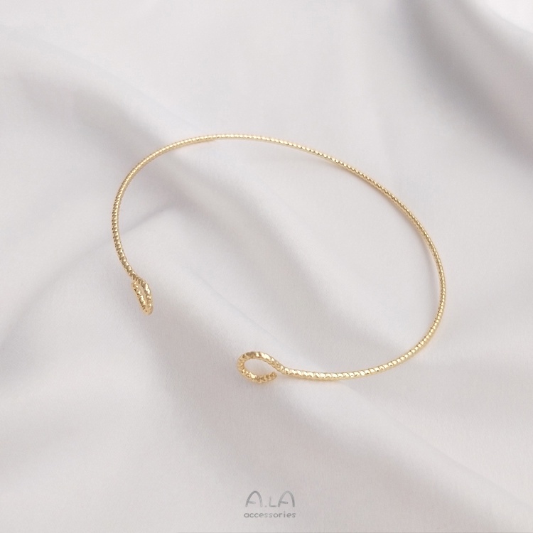 [little Blu] Vòng Đeo Tay Hở Mạ Vàng Đồng 14K Có 9 Viên Đá Thủy Tinh Làm Trang Sức Thủ Công diy