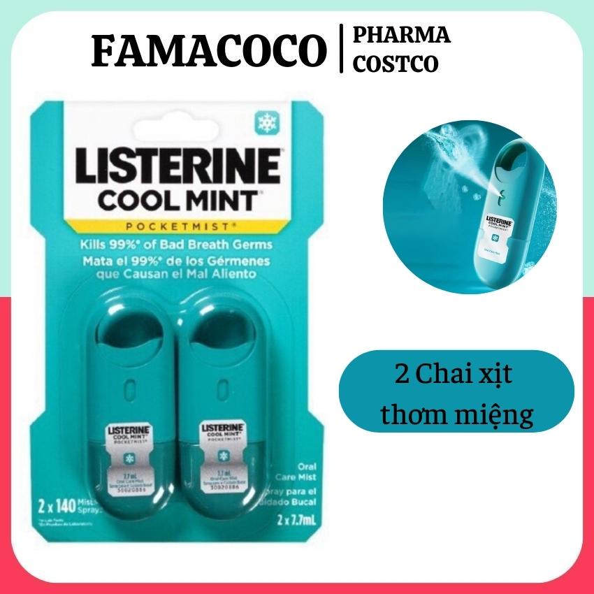 Xịt thơm miệng Listerine dạng chai xịt miệng nhỏ gọn của Mỹ Giúp tự tin giao tiếp vỉ 2 chai x 7,7ml FAMACOCO