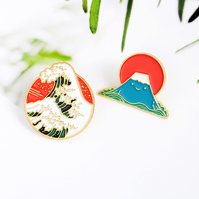 Ghim Cài Áo Hình Hoạt Hình sun mount fuji Tráng Men Dùng Làm Quà Tặng Cho Bạn Bè