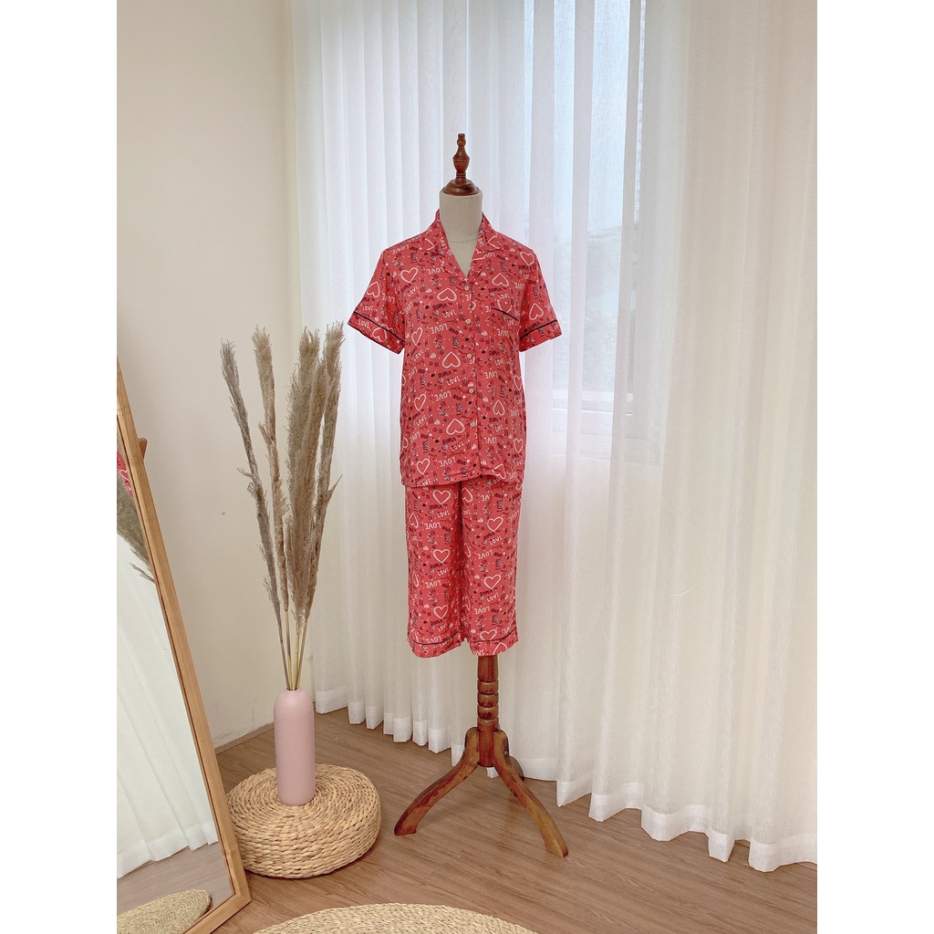 Bộ pyjama lanh nữ quần lửng áo cộc tay VT B06.2116 - Chất lanh mềm, nhẹ, mặc thoải mái