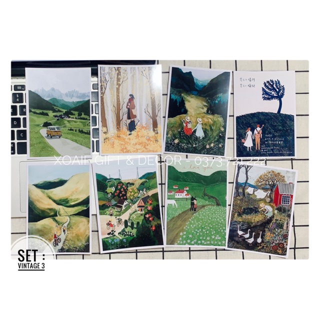 Set 8 tấm thiệp postcard VINTAGE 3 có sẵn decor trang trí phòng cực xinh