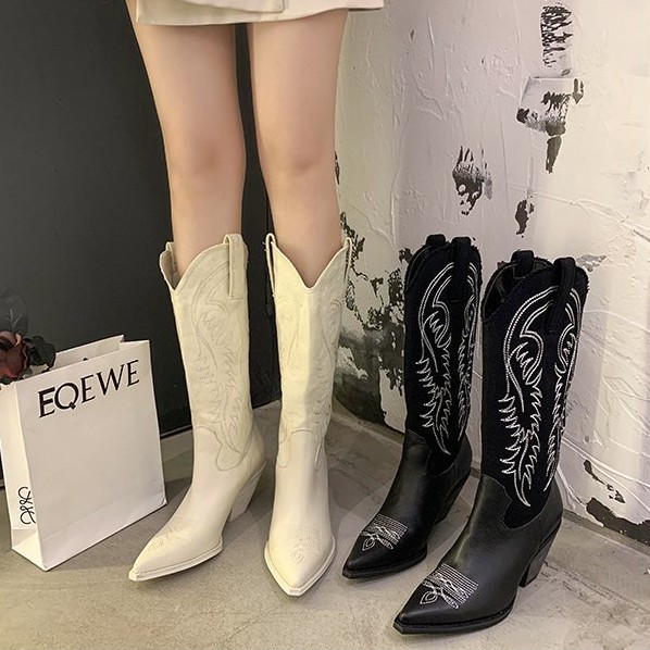 [ HÀNG ORDER ] Giày Bốt cổ cao dưới gối Cao bồi hoa văn style Hàn Quốc | BigBuy360 - bigbuy360.vn