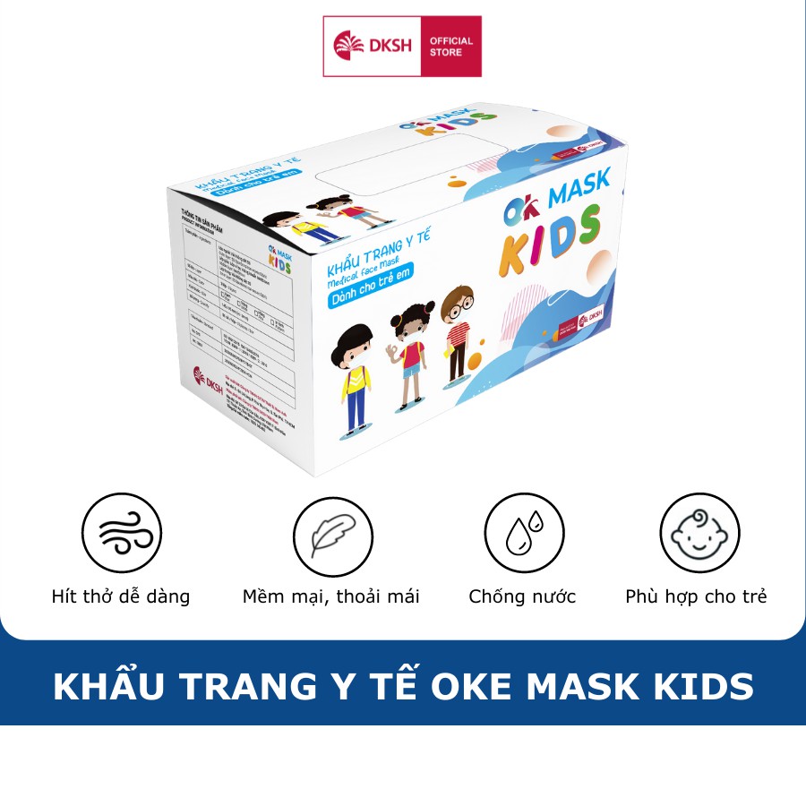 Combo 3 Hộp Khẩu Trang Y Tế Cao Cấp Kháng Khuẩn Ok Mask Màu Trắng Dành Cho Bé, Chất Liệu Mềm Mại,  Không Gây Kích Ứng