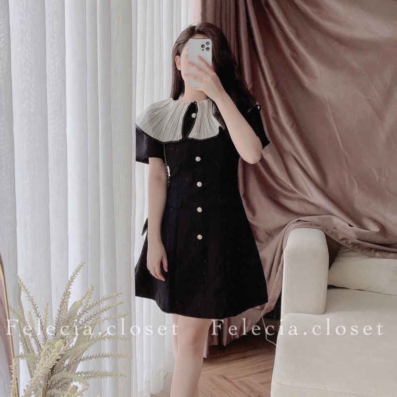 Váy Đen Khuy Ngọc Cổ Xếp Ly Trắng Hàng Đẹp Có Ảnh Thật Kèm Video | BigBuy360 - bigbuy360.vn