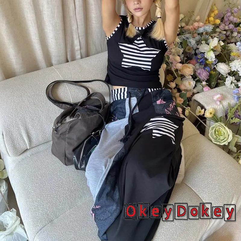 Áo Tank Top Không Tay Cổ Tròn In Họa Tiết Ngôi Sao Kẻ Sọc Cổ Điển Cho Nữ