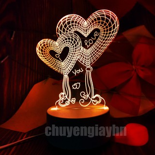 Đèn ngủ 3d TIM DÂY, đèn trang trí, quà tặng sinh nhật, quà tặng tình yêu
