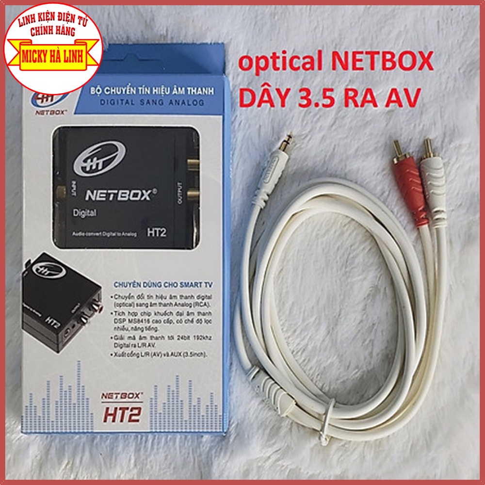 Bộ OPTICAL Netbox-HT2 và Dây AV 3.5 ra AV/ Bộ chuyển đổi âm thanh và dây cáp loa 3.5 ra AV 1.8M/3M/5M/10M -HÀNG CHÍNHÃNG