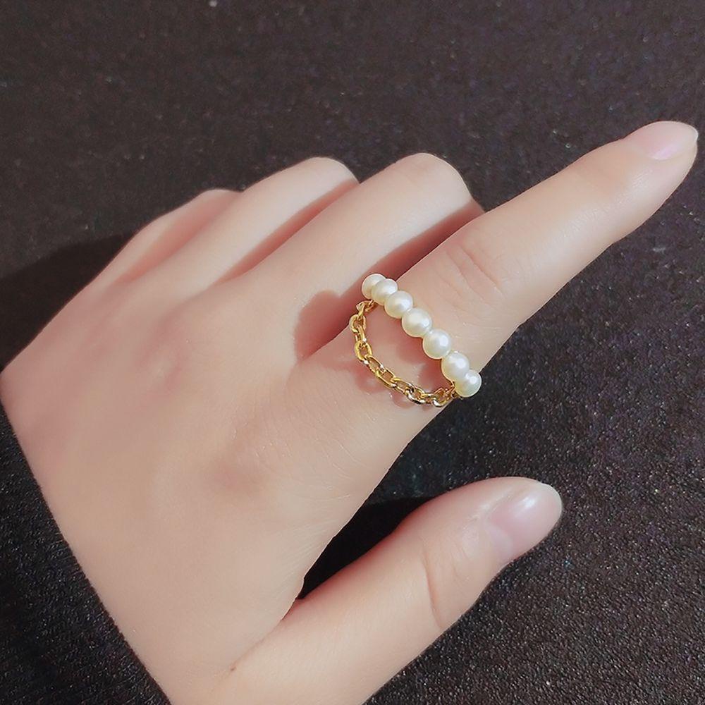 USNOW Nhẫn Hở Phối Dây Xích Kiểu Hình Học Đơn Giản Phong Cách Punk Cá Tính Cho Nữ