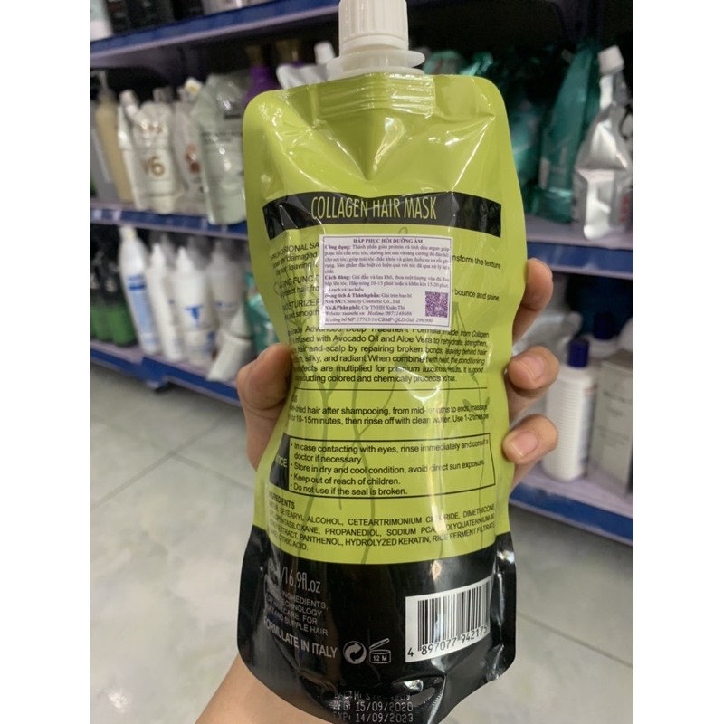 Ảnh tự chụp-DẦU HẤP Ủ TÓC PHỤC HỒI DƯỠNG ẨM COLLAGEN DELOFIL SIÊU MƯỢT 500ML