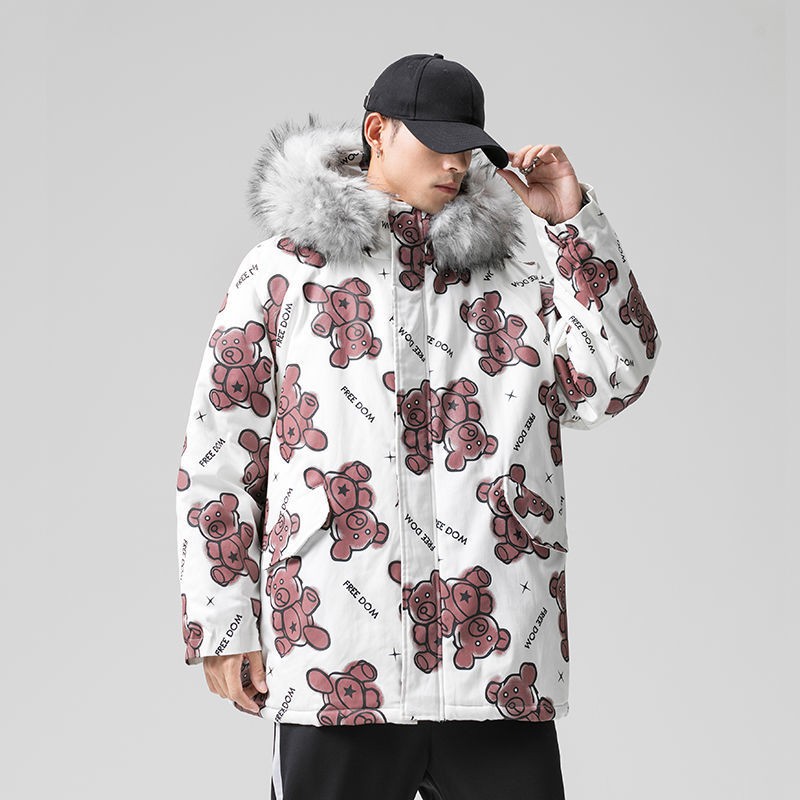 Áo khoác họa tiết gấu chất liệu đệm vải cotton cổ lông dày dặn thích hợp dành cho mùa đông | BigBuy360 - bigbuy360.vn