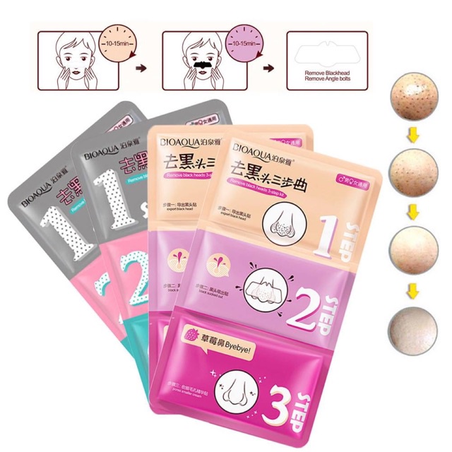 Lột mụn đầu đen Bioaqua -  Shopee SET Lột Mụn Mũi Bioaqua Remove Black Heads 3 Step Kit