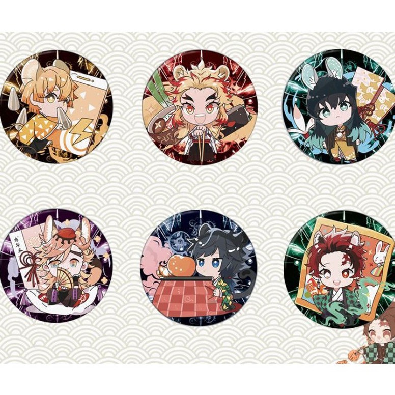 Huy hiệu cài áo in hình Kimetsu no Yaiba - Thanh Gươm Diệt Quỷ anime chibi xinh xắn dễ thương m03