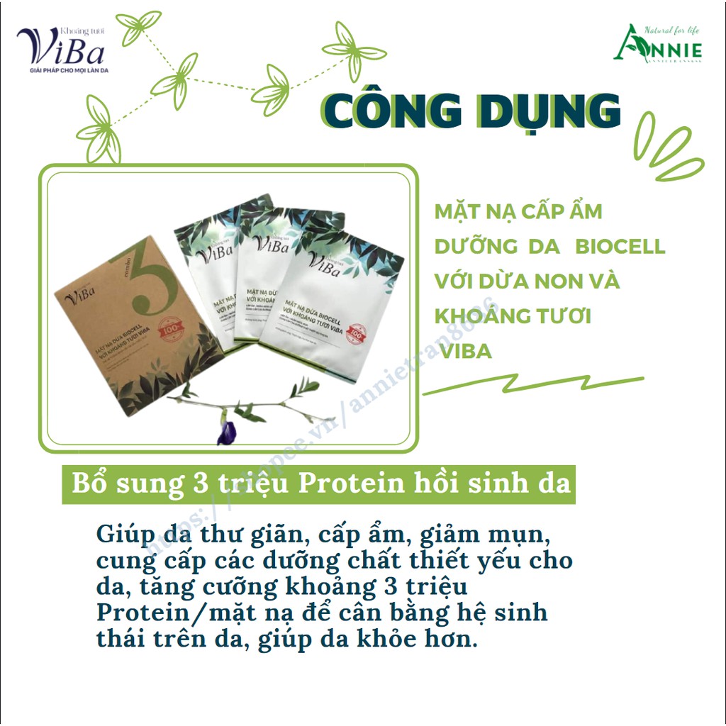 mặt nạ dừa biocell với khoáng tươi viba lên men tự nhiên cấp ẩm, ngừa mụn, dưỡng da mịn màng, trẻ hóa da