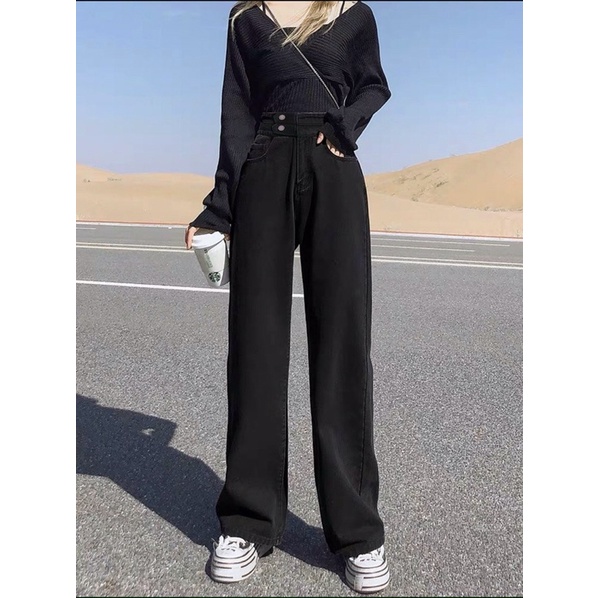 Quần Baggy Nữ Jean Size Đại Đến 80kg Lưng Cao 2 Nút Bản Cạp To Giúp Che Khuyết Điểm Vòng Bụng