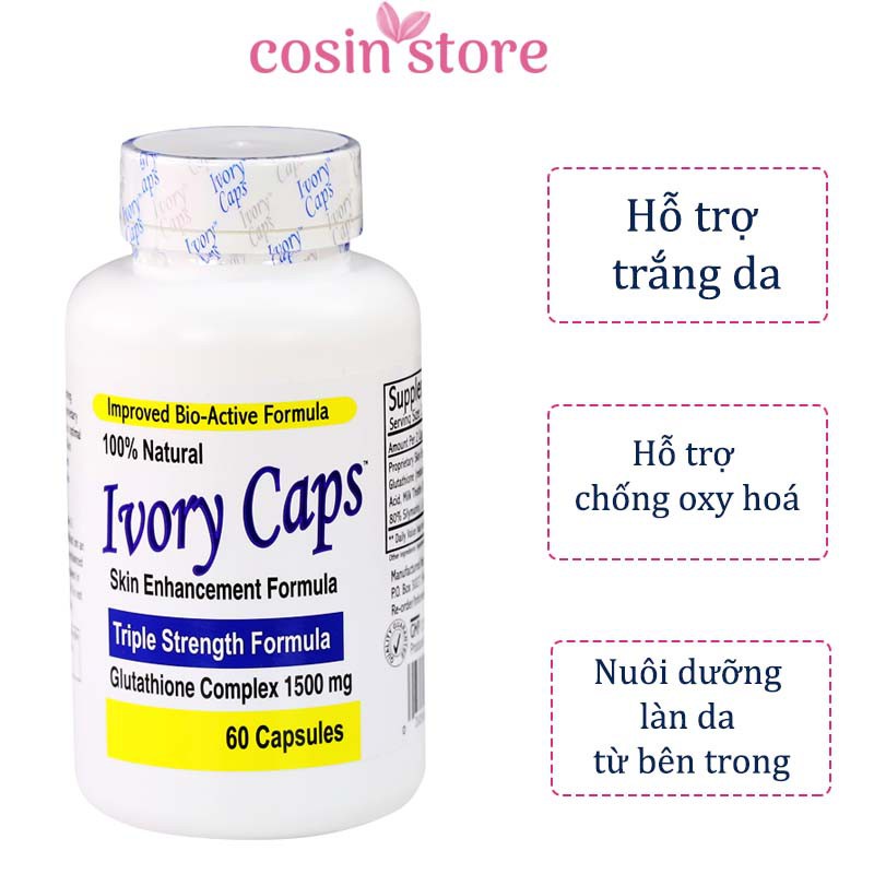 Viên Uống Trắng Da Ivory Caps Triple Strength Formula Glutathione 1500mg 60 viên Hỗ Trợ Trắng Da Cosin Store