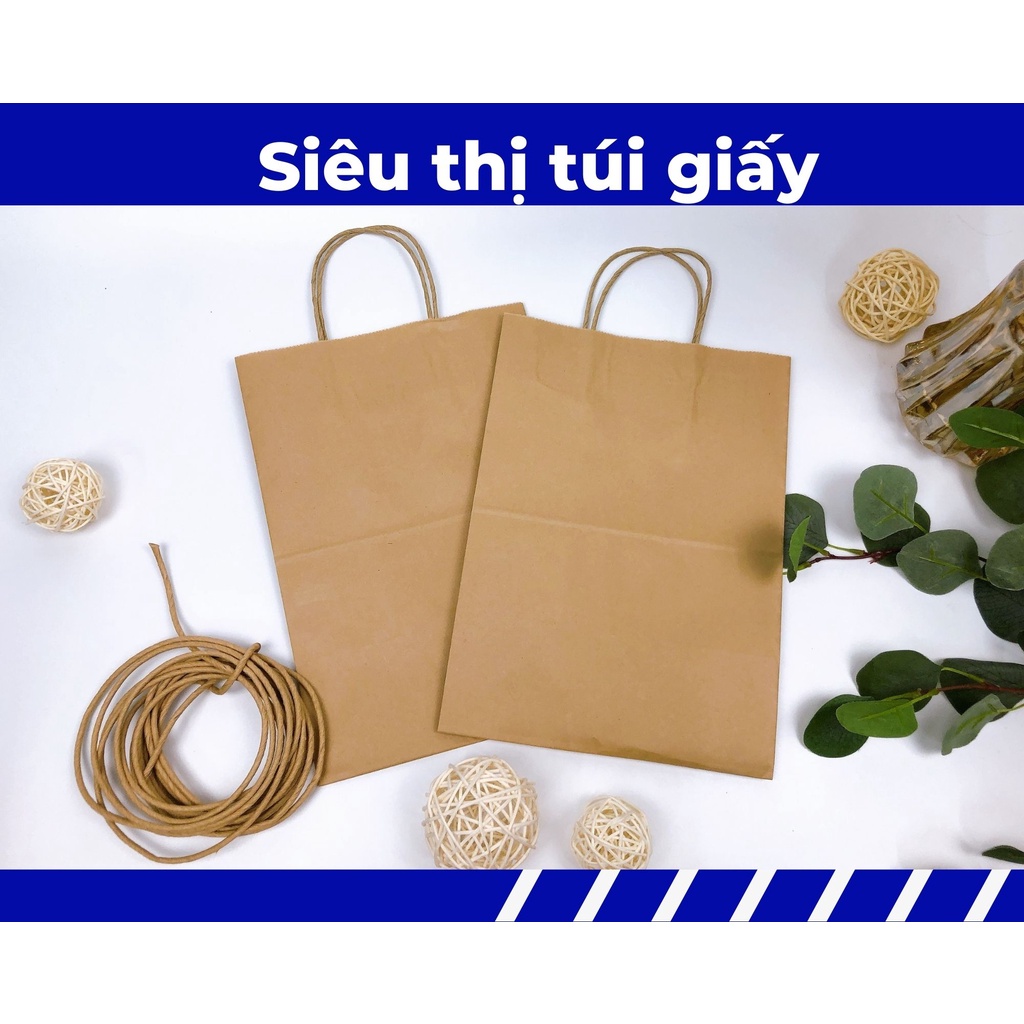 COMBO 100 CHIẾC TÚI GIẤY KRAFT S14: 21.5x15x30cm CÓ QUAI ( ẢNH THẬT)