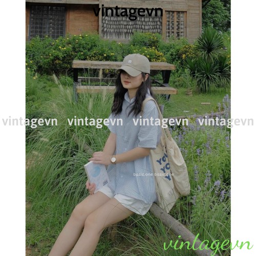 {vintagevn} áo sơ mi sọc kẻ xẻ sau, áo babydoll sọc kẻ xẻ sau có [video+ ảnh thật] A360 | BigBuy360 - bigbuy360.vn