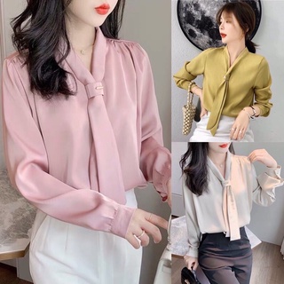 Sơ mi lụa cổ cà vạt kèm khuy