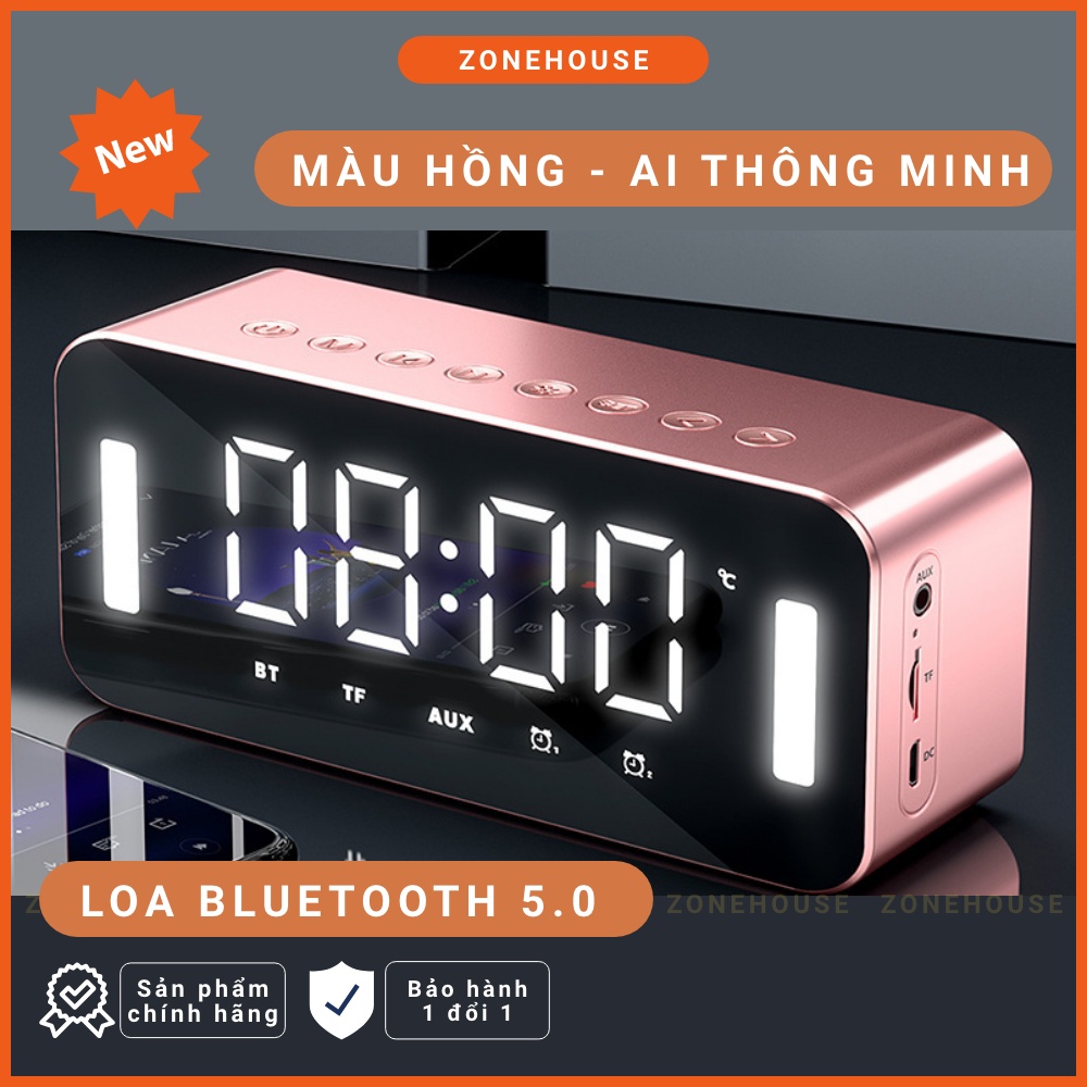 Loa Bluetooth màn hình gương ZH8-NEW, đèn led gương, đồng hồ báo thức, đèn ngủ, FM, karaoke, chống ồn, Bass căng