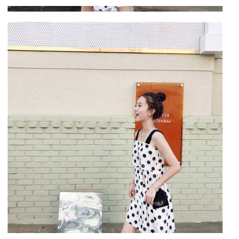 [Hàng Quảng Châu]SP045 Váy 2 dây cổ vuông chấm bi