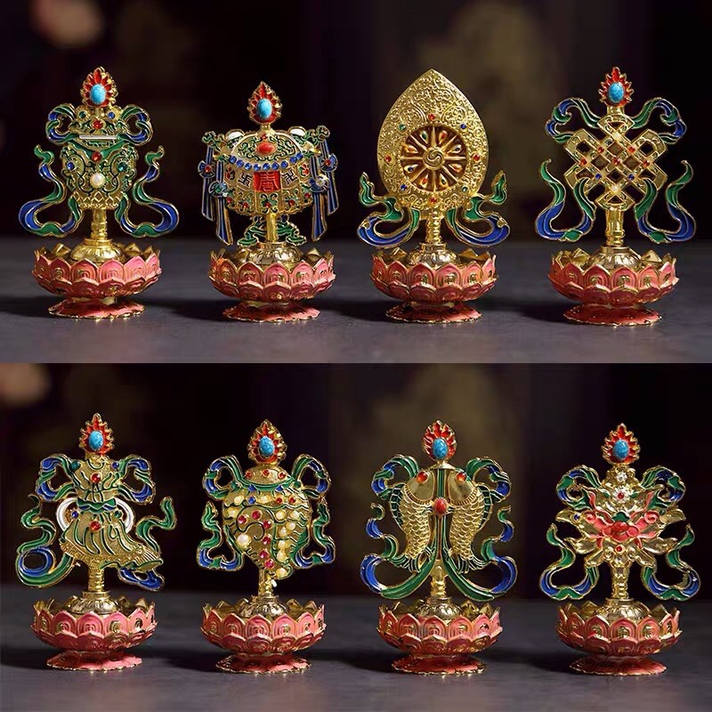 [PHÁP BẢO MINH CHÂU] Bộ 8 Cát Tường - Hợp Kim Đế Sen 9cm