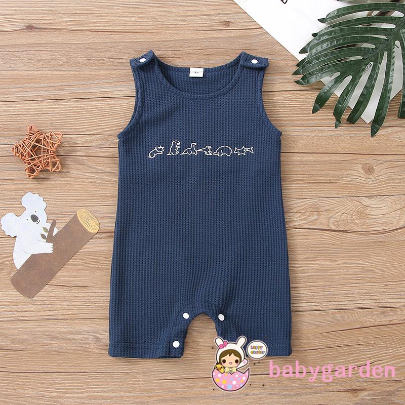 Bộ Áo Liền Quần Sát Nách Cổ Tròn Có Hàng Nút In Hình Khủng Long Cho Bé Trai 0-18 Tháng Tuổi