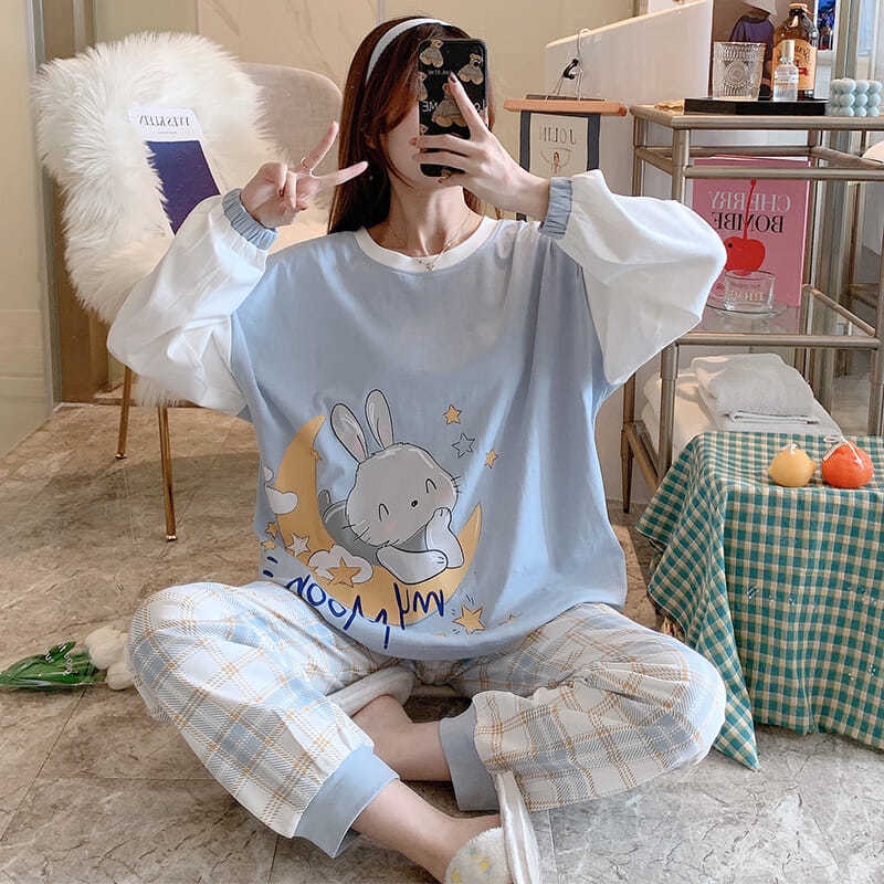 Đồ Bộ Nữ Mặc Nhà , Đồ Ngủ Dài Tay Thu Đông Chất Thun Cotton Họa Tiết Dễ Thương Thời Trang Cao Cấp