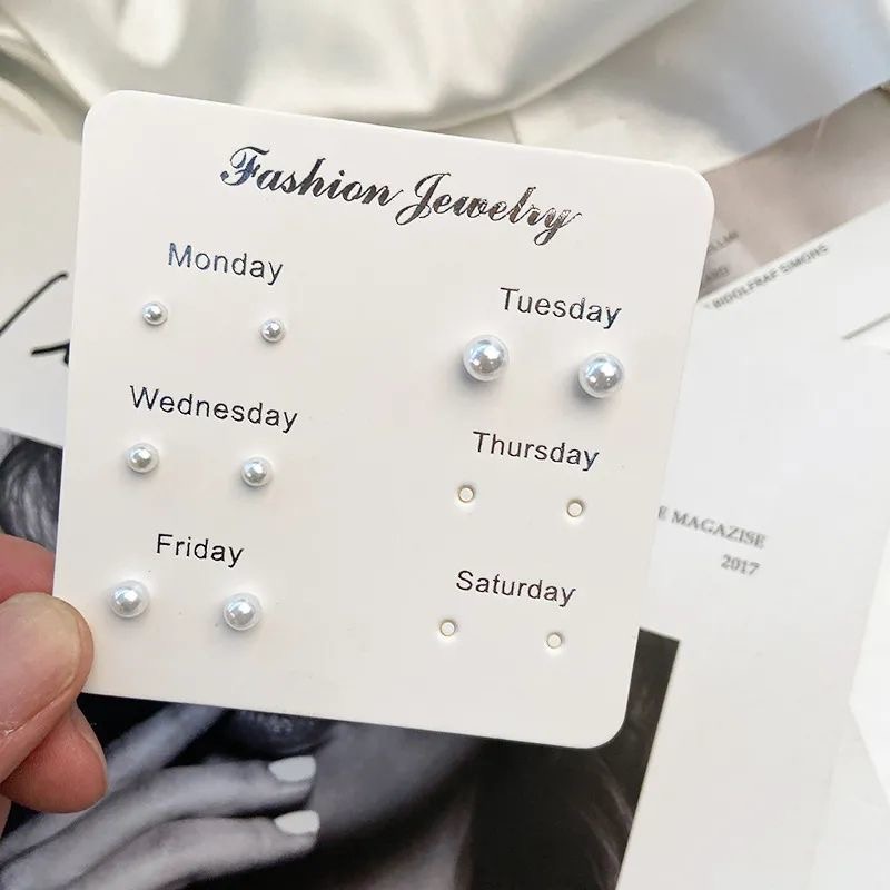 Set 6 khuyên tai đính đá ngọc trai đơn giản phong cách Hàn Quốc