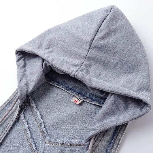 Áo Khoác Denim Không Tay Có Mũ Trùm Dáng Rộng Thời Trang Xuân Thu Dành Cho Nữ