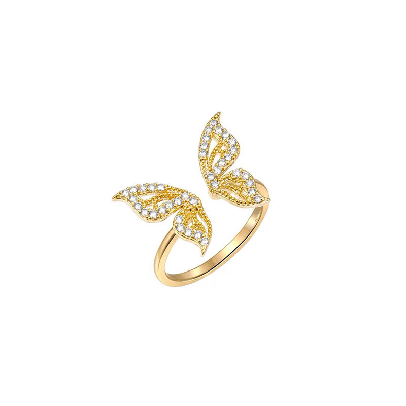 Nhẫn mạ vàng 14K họa tiết bướm đính đá đẹp mắt