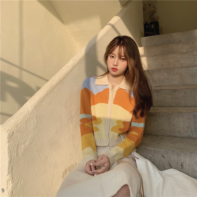 Khoác Len Cổ Polo | Áo Khoác Len Nữ Cổ Polo Màu Sơn Dầu Dáng Ngắn Phong Cách Retro Ulzzang, Hàng Quảng Châu | BigBuy360 - bigbuy360.vn