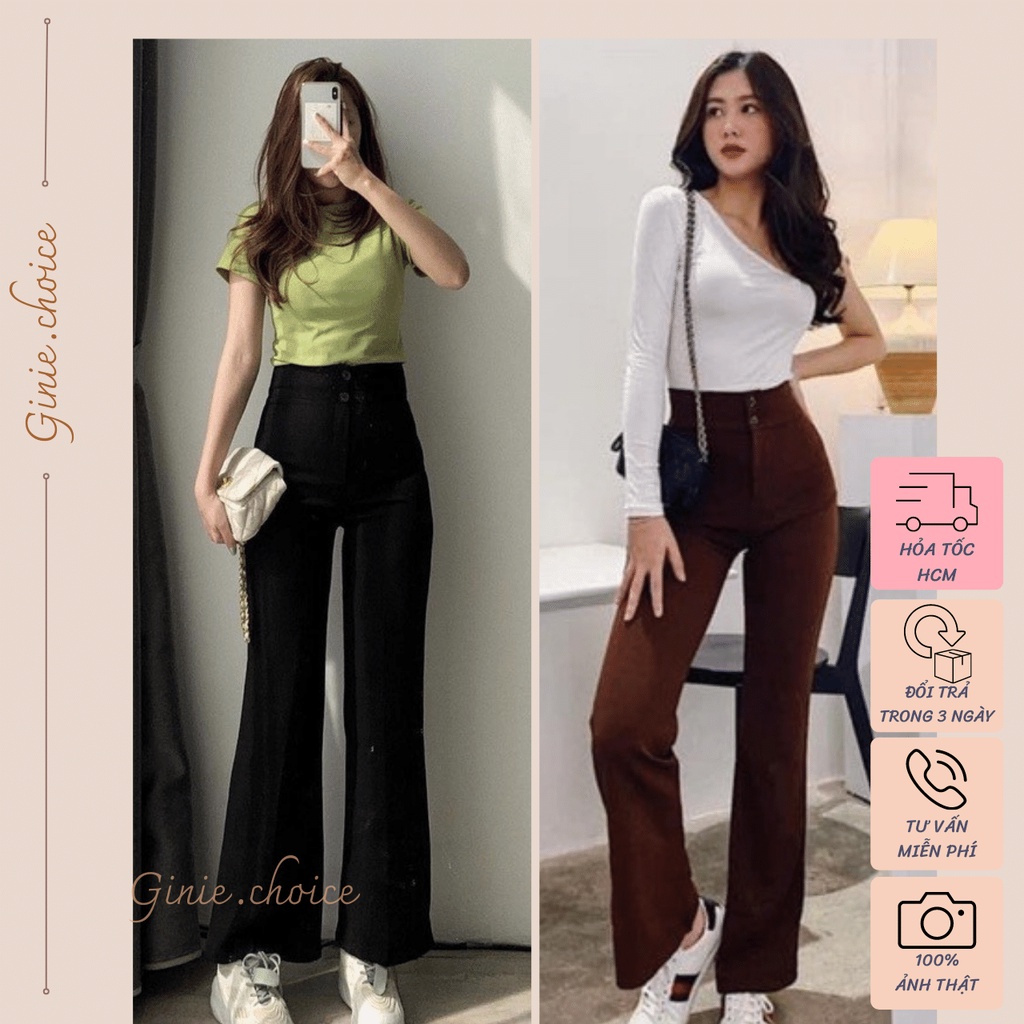 Quần ống loe nữ cạp cao 2 khuy dáng dài, Quần tây nữ ống loe Hàn Quốc