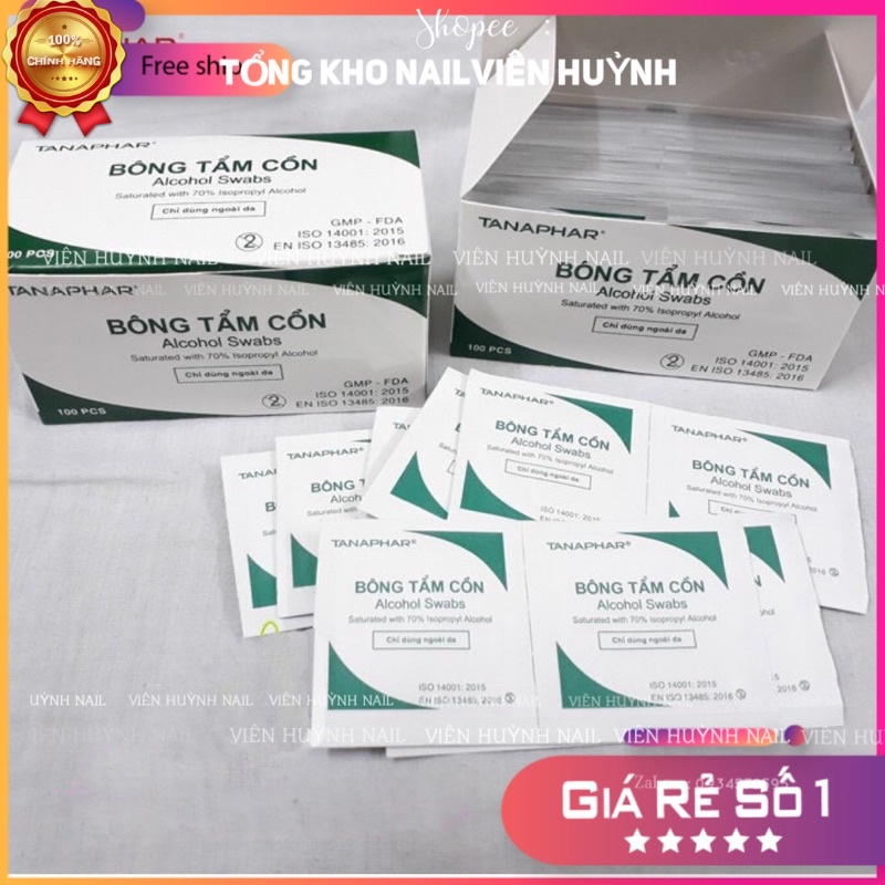 Hộp bông tẩm cồn dùng lau móng ( 100 miếng)