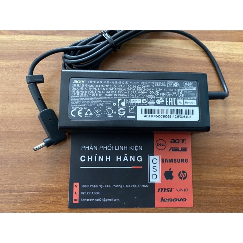 Sạc Laptop Acer Swift 3 SF315-51 SF315-51G 19V-2.37A Kích thước chân cắm 3.0mm x1.1mm - Hàng Full Box