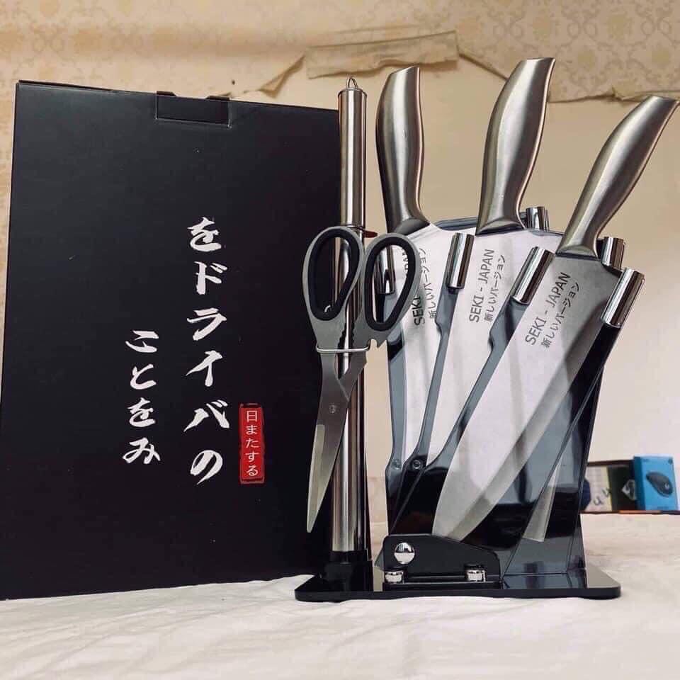 Bộ dao Nhật inox 6 món cao cấp kèm khay đựng