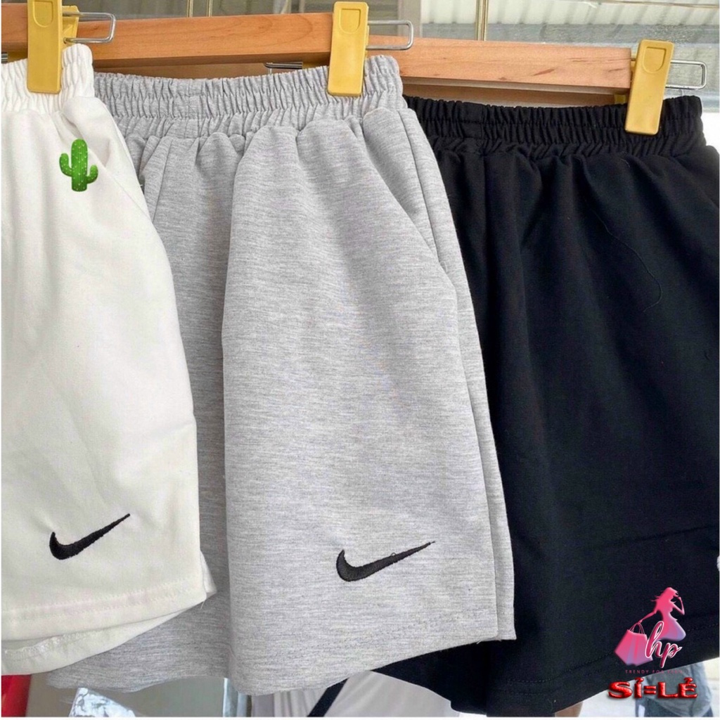 Quần short cotton da cá nữ thêu logo có túi form ngắn thể thao siêu cá tính  -mã VD32..