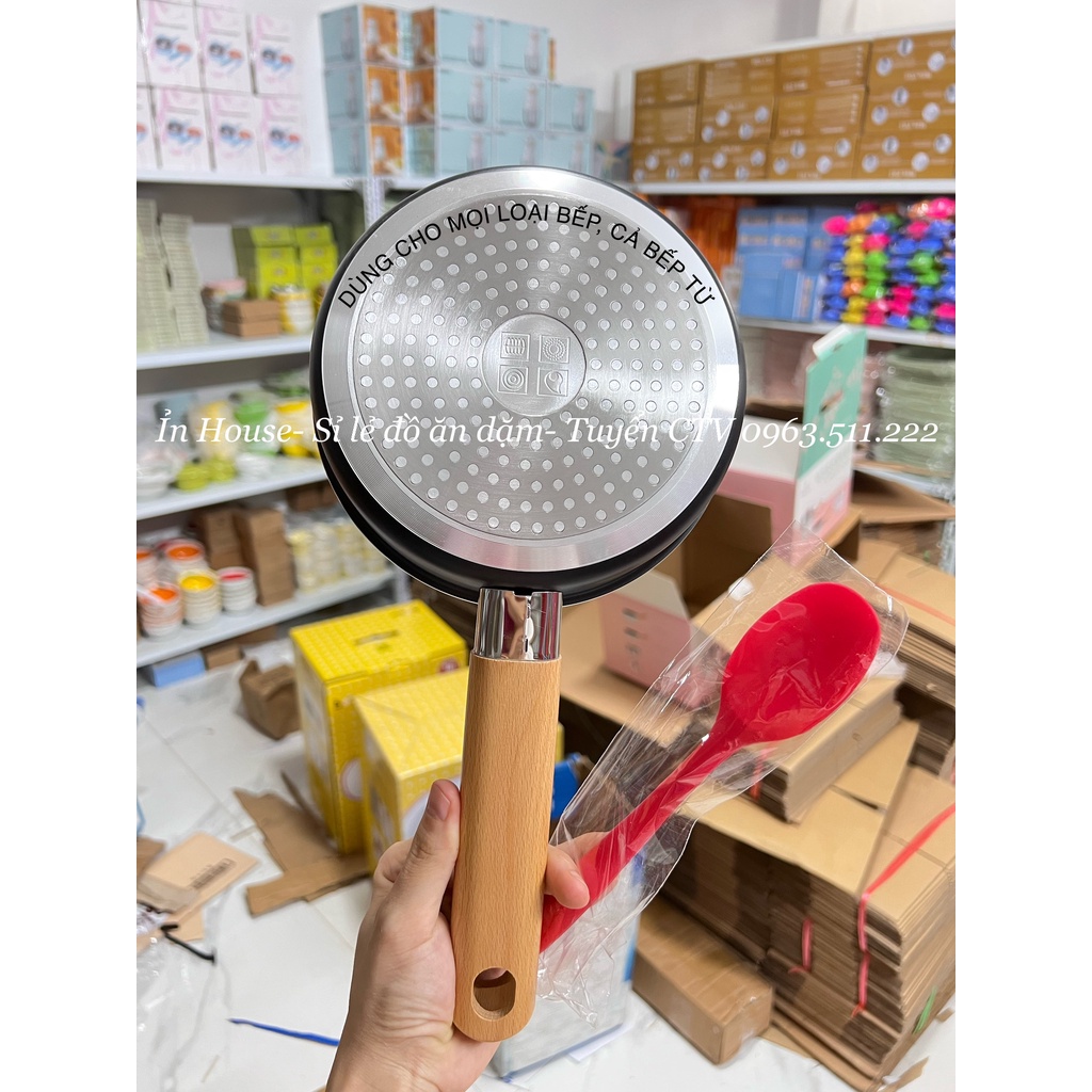 Bộ nồi chảo đá nấu cháo,quấy bột kèm xửng hấp cho bé ăn dặm,bộ nồi chảo FASHION chống dính+quà tặng-Ỉn House