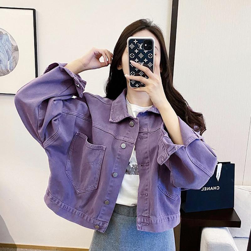 Áo Khoác denim Dáng Ngắn Màu Tím Thiết Kế Mới Thời Trang Dành Cho Mùa Xuân Thu