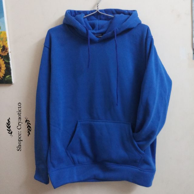 [ĐỦ SIZE - Kèm hình thật] Áo hoodie trơn nỉ dày xanh dương blue basic hoodie unisex | WebRaoVat - webraovat.net.vn