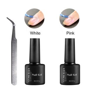 Bộ Gel Móng Tay COSCELIA 8ml Trắng / Hồng Peel Off Gel Bảo Vệ Móng Tay Có Thể Tháo Rời Gel 1 Nhíp Cong Dụng Cụ Làm Móng Tay