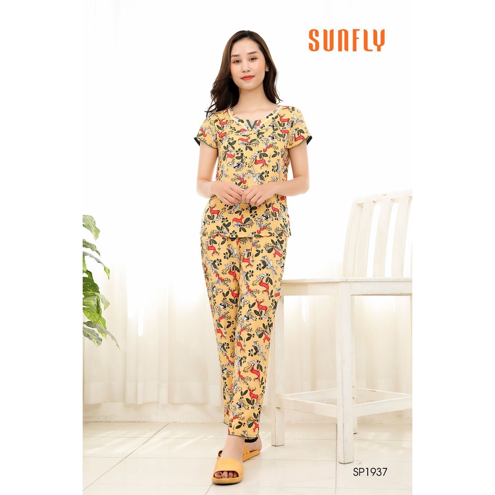 SP1937 BỘ MẶC NHÀ LANH ÁO CỘC QUẦN DÀI SUNFLY