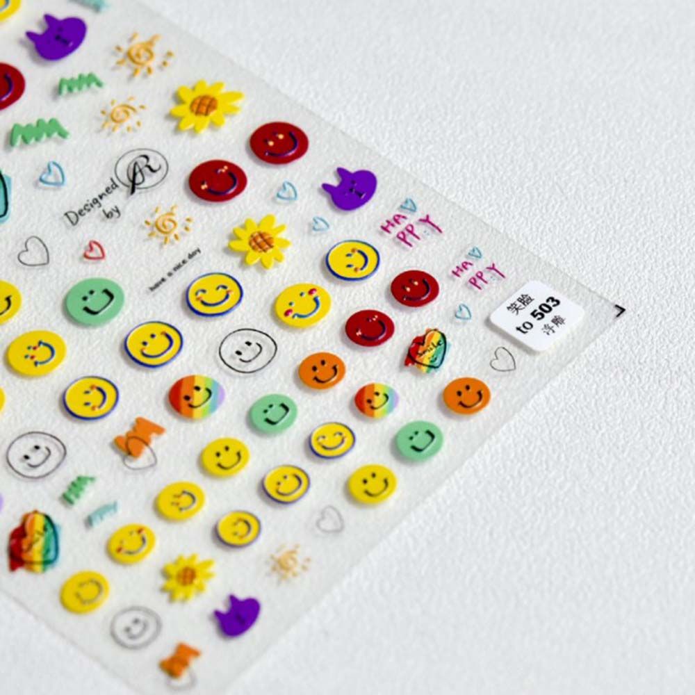 [Hàng mới về] Sticker dán móng tay hình trái tim / mặt cười 5D dễ thương