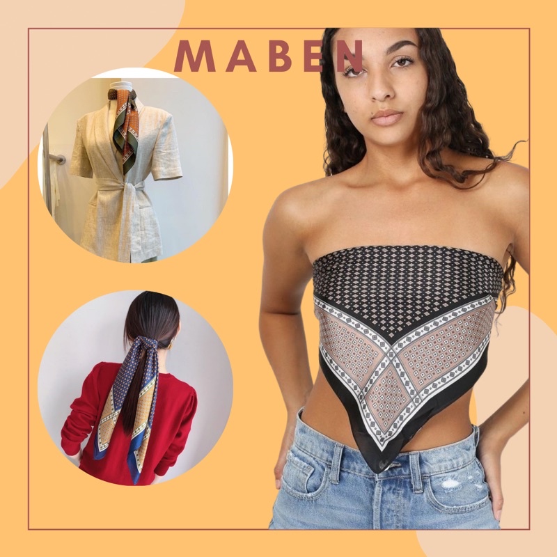 Khăn turban vuông kẻ ô nhỏ bandan cột áo yếm size 70cm - Maben