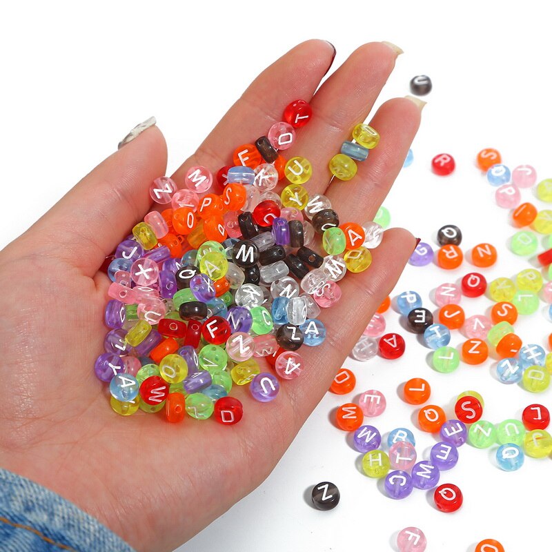 Bộ 100 hạt xâu chuỗi hình chữ cái trong suốt dùng làm đồ trang sức thủ công